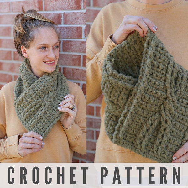 CROCHET PATTERN - Chunky Crochet Cabled Cowl in Bulky Yarn