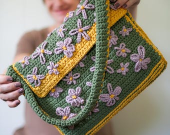 Embroidered Crochet Flower Purse Pattern: Easy Shoulder Bag (PDF Download)