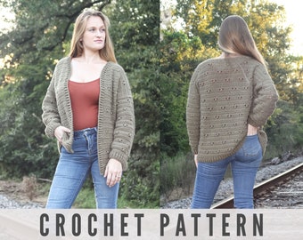 Crochet Cardigan Pattern - cozy oversized cardigan sweater - easy crochet pattern