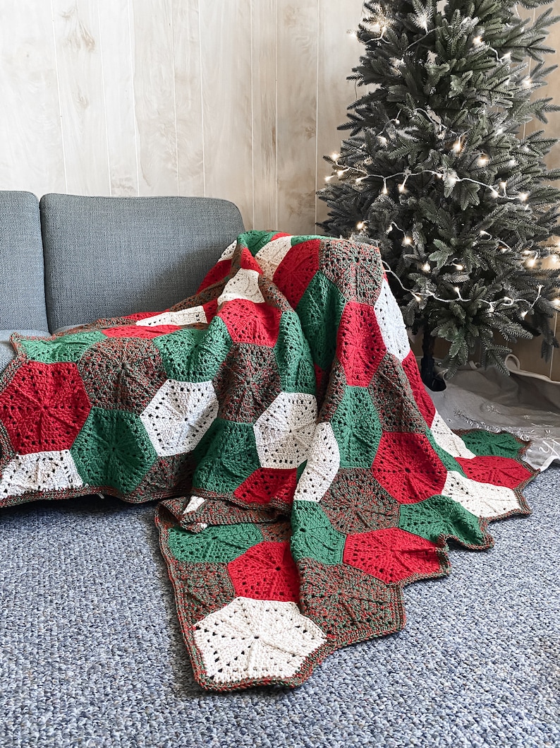 CROCHET HEXAGON PATTERN Crochet Christmas Hexagon Blanket, Crochet Hexi Patterns image 7