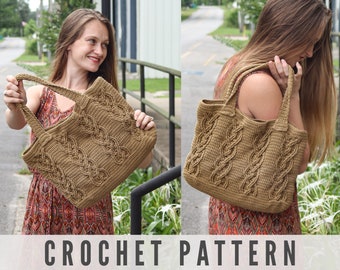 CROCHET PATTERN - Cabled Crochet Tote Bag