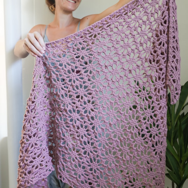 Crochet Lace Shawl Pattern: Flower Motif Wrap (PDF Pattern)