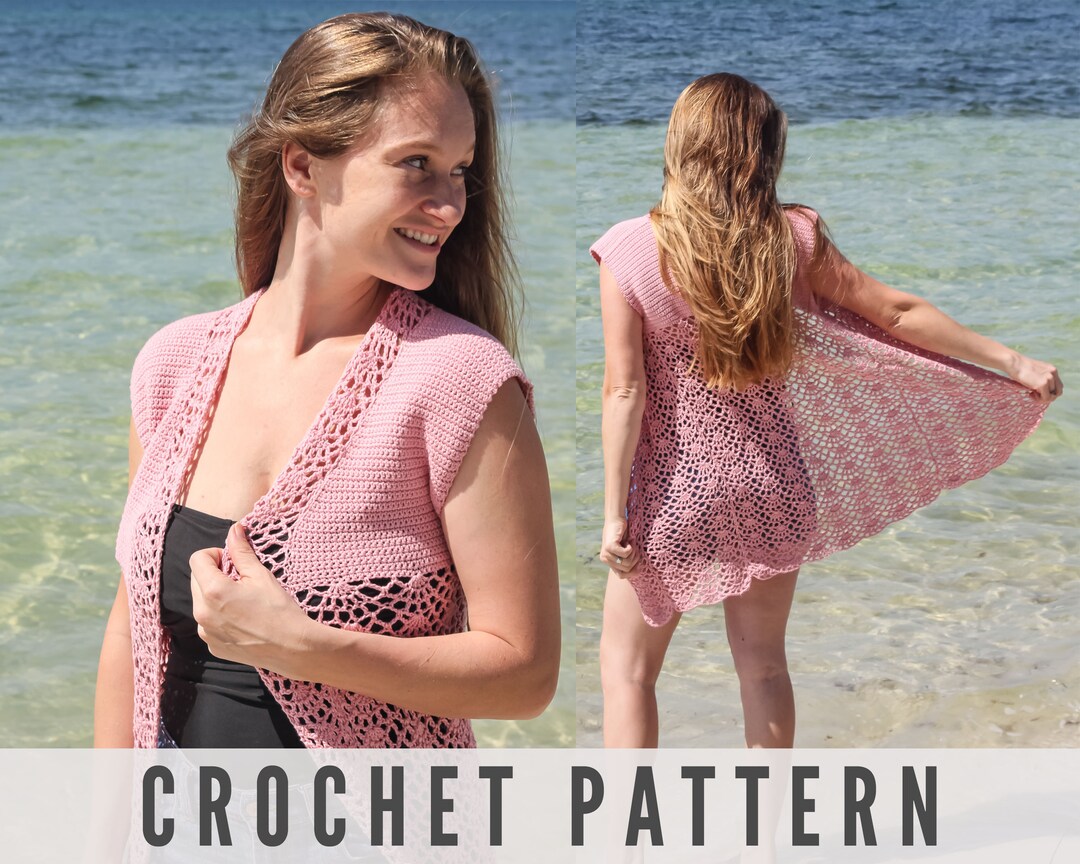CROCHET PATTERN - Crochet Beach Cover up Short Sleeve Cardigan