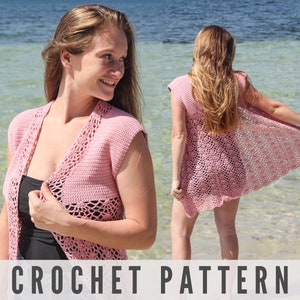 CROCHET PATTERN - Crochet Beach Cover Up Short Sleeve Cardigan