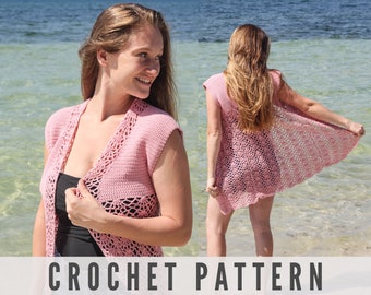CROCHET PATTERN - Crochet Beach Cover Up Short Sleeve Cardigan