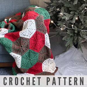 CROCHET HEXAGON PATTERN Crochet Christmas Hexagon Blanket, Crochet Hexi Patterns image 1