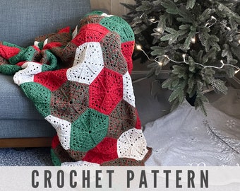 CROCHET HEXAGON PATTERN - Crochet Christmas Hexagon Blanket, Crochet Hexi Patterns