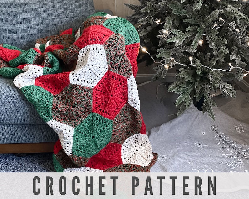 CROCHET HEXAGON PATTERN Crochet Christmas Hexagon Blanket, Crochet Hexi Patterns image 1