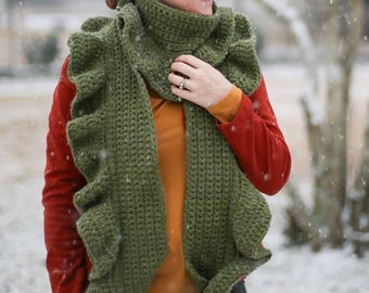 Easy Ruffled Crochet Scarf Pattern: Bulky Yarn Beginner Project (PDF Pattern