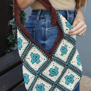 CROCHET PATTERN Crochet Modern Granny Square Market Tote Bag image 2