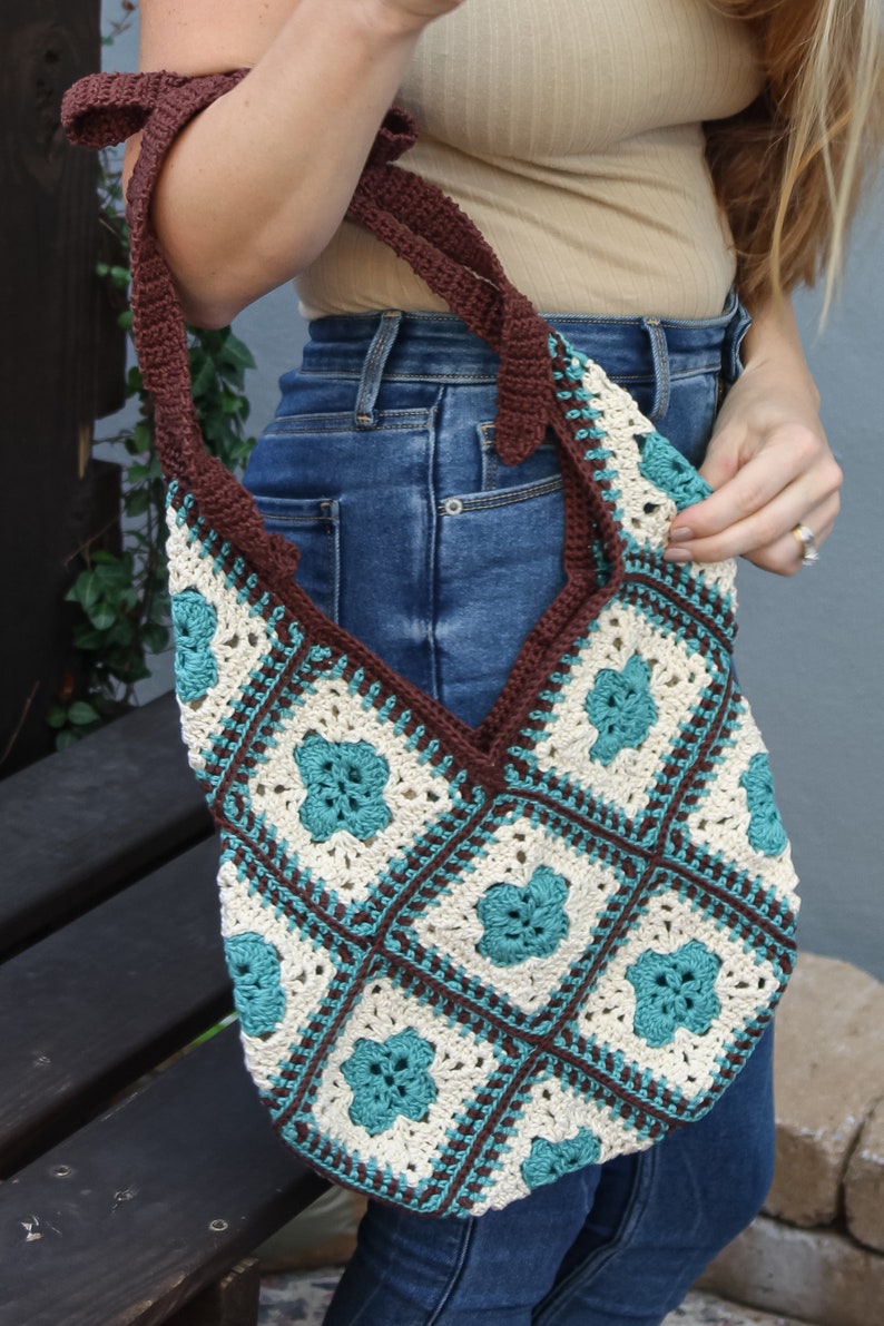 CROCHET PATTERN Crochet Modern Granny Square Market Tote Bag image 2