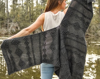 RUANA CROCHET PATTERN - Western Split Wrap Ruana Cardigan with Cables