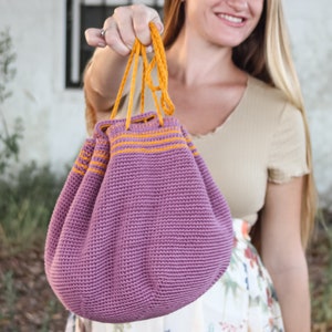 SCHEMA ALL'UNCINETTO - Borsa arricciata reversibile, borsa con coulisse all'uncinetto, borsa per la spesa all'uncinetto