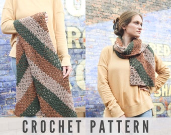 CROCHET PATTERN - Plaid Look Scarf, Flannel Crochet, Gingham Crochet Pattern