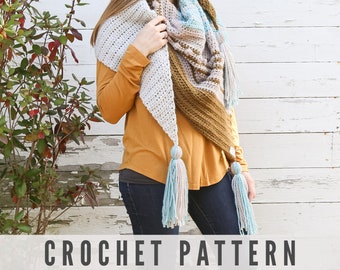 Crochet Triangle Scarf Pattern - Triangle Shawl Scarf - Boho Style - Easy Crochet Pattern