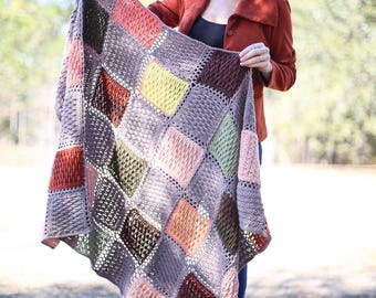 Modern Patchwork Crochet Blanket Pattern – Easy Cozy Throw Design (PDF)