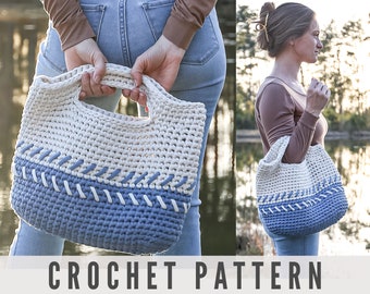 CROCHET PATTERN - Easy Bulky Crochet Purse style Tote Market Bag