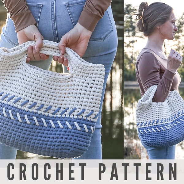 CROCHET PATTERN - Easy Bulky Crochet Purse style Tote Market Bag