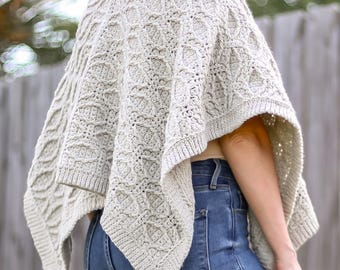 Poncho CROCHET PATTERN - Cozy Pullover Poncho with Simple Cables