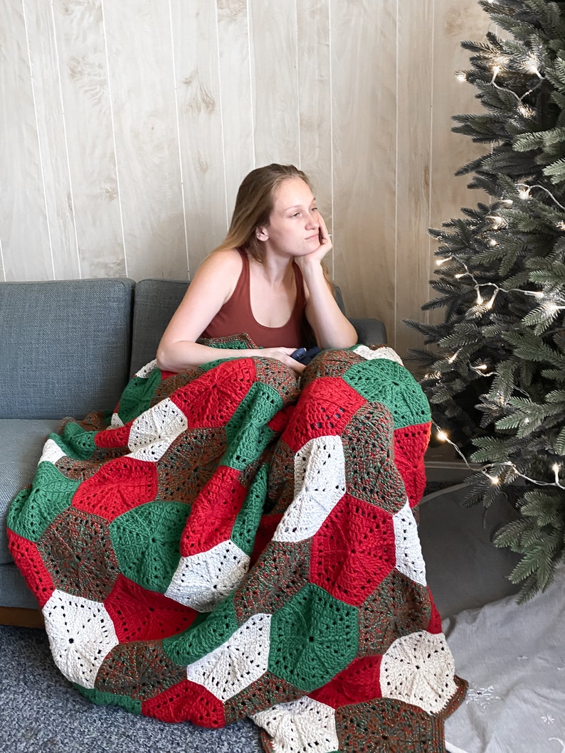 CROCHET HEXAGON PATTERN Crochet Christmas Hexagon Blanket, Crochet Hexi Patterns image 4