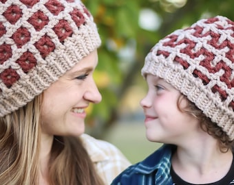 CROCHET HAT PATTERN - Bulky Reversible Beanie, Interlocking Crochet Hat, Multiple Sizes Crochet Hapt Pattern
