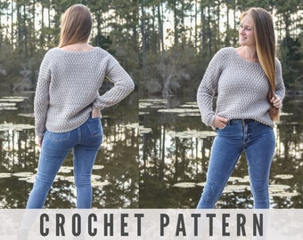 CROCHET PATTERN - Easy Pullover Sweater, Alpine Stitch