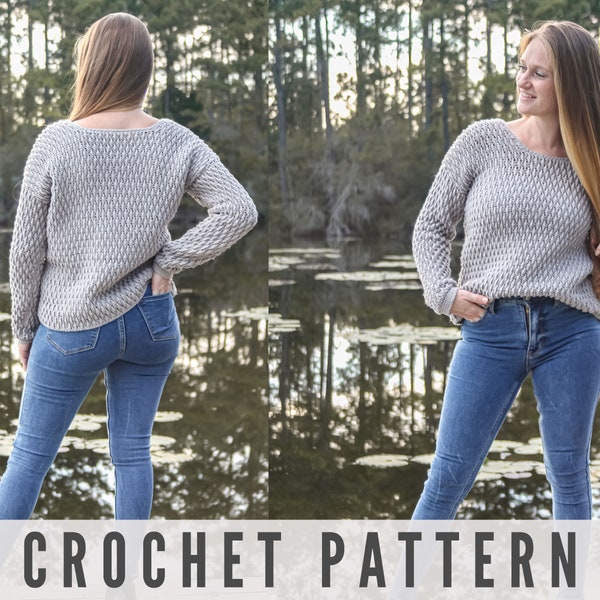 CROCHET PATTERN - Easy Pullover Sweater, Alpine Stitch
