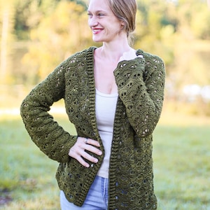 Lace Shell Stitch Crochet Cardigan - Evergreen Cardigan