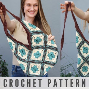 CROCHET PATTERN Crochet Modern Granny Square Market Tote Bag image 1