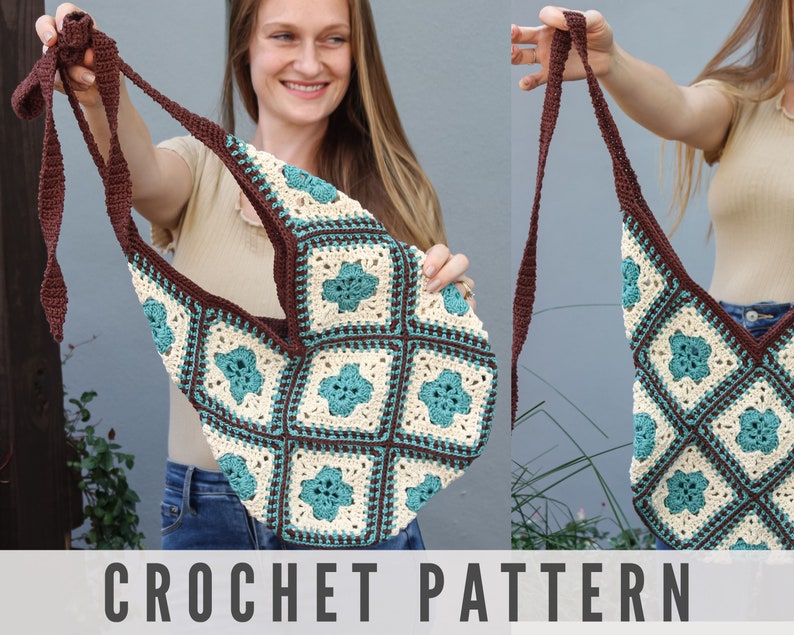 CROCHET PATTERN Crochet Modern Granny Square Market Tote Bag image 1