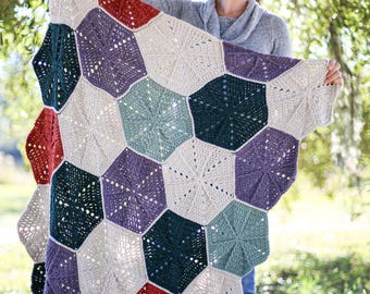 Crochet Hexagon Blanket Pattern: Worsted Weight Yarn (PDF Download)