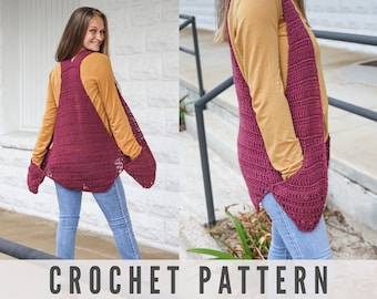 CROCHET VEST PATTERN - Easy Bohemian Crochet Vest Pattern - Stylish Pockets