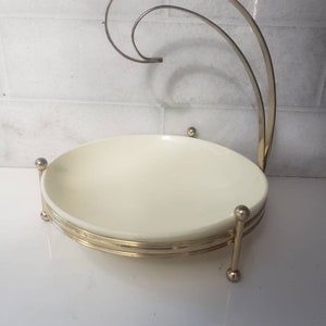 Vintage plastic melamine dish gold metal top handle and base 1960s mid century sleek modern design 1970s nappy candy dish free shipping