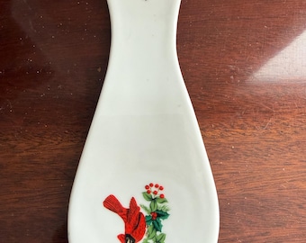 Royal Norfolk Ceramic Christmas Spoon Rest - Red Cardinal & Holly Winter Holiday Kitchen Decor - Dishwasher and Microwave Safe