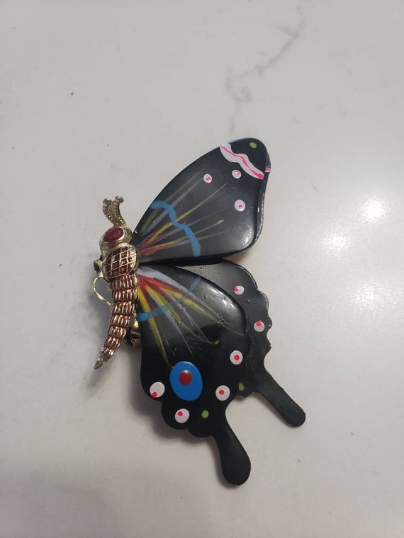 Vintage butterfly brooch Pin R.O.K. ROK painted je