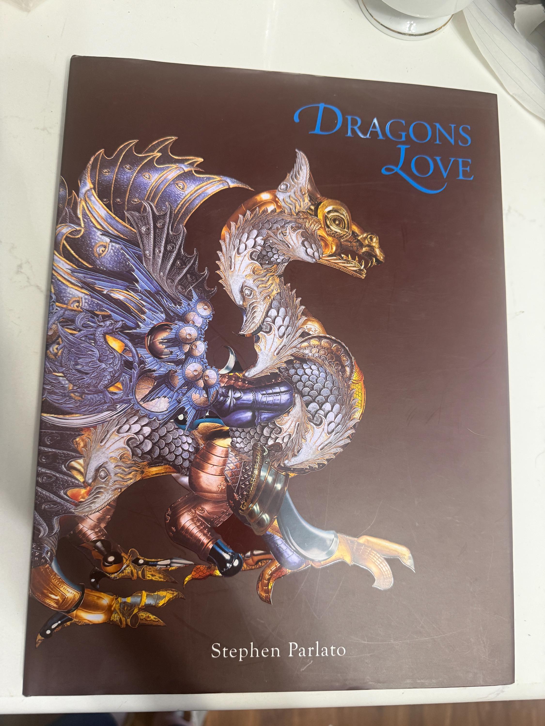 SIGNED and ILLUSTRATED: Dragons Love by Stephen Parlato Original Silver Ink Drawing First Edition Hardcover Fantasy Collage Art Book