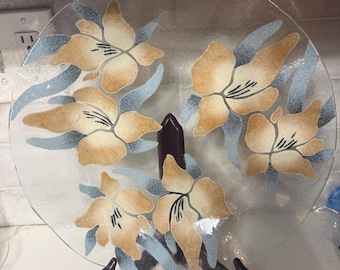 Large 14 Inch Sydenstricker Slumped Glass Platter – Handcrafted Floral Centerpiece