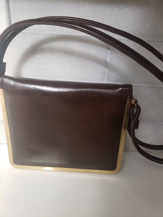 Vintage 1960s markay bag brown gold edge square m… - image 1