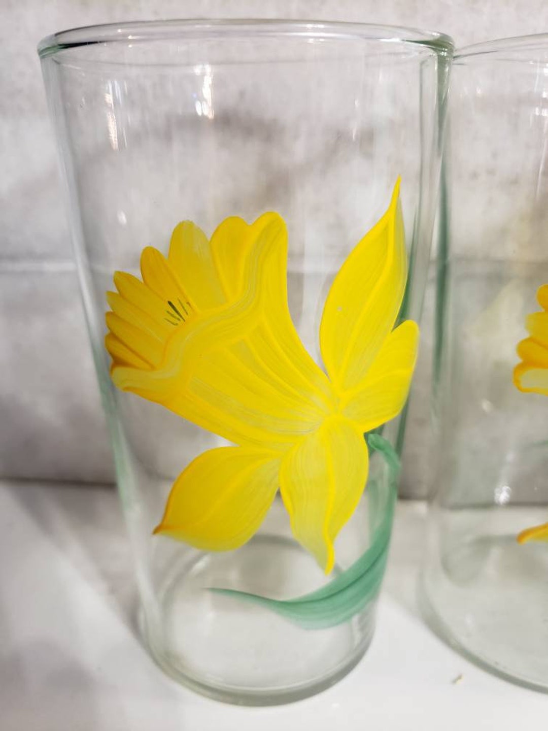 Vintage Painted Yellow Daffodils Juice Glass Tumbles Set of Etsy