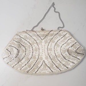 Vintage antique evening bag purse satin mini pearl beads made in Japan