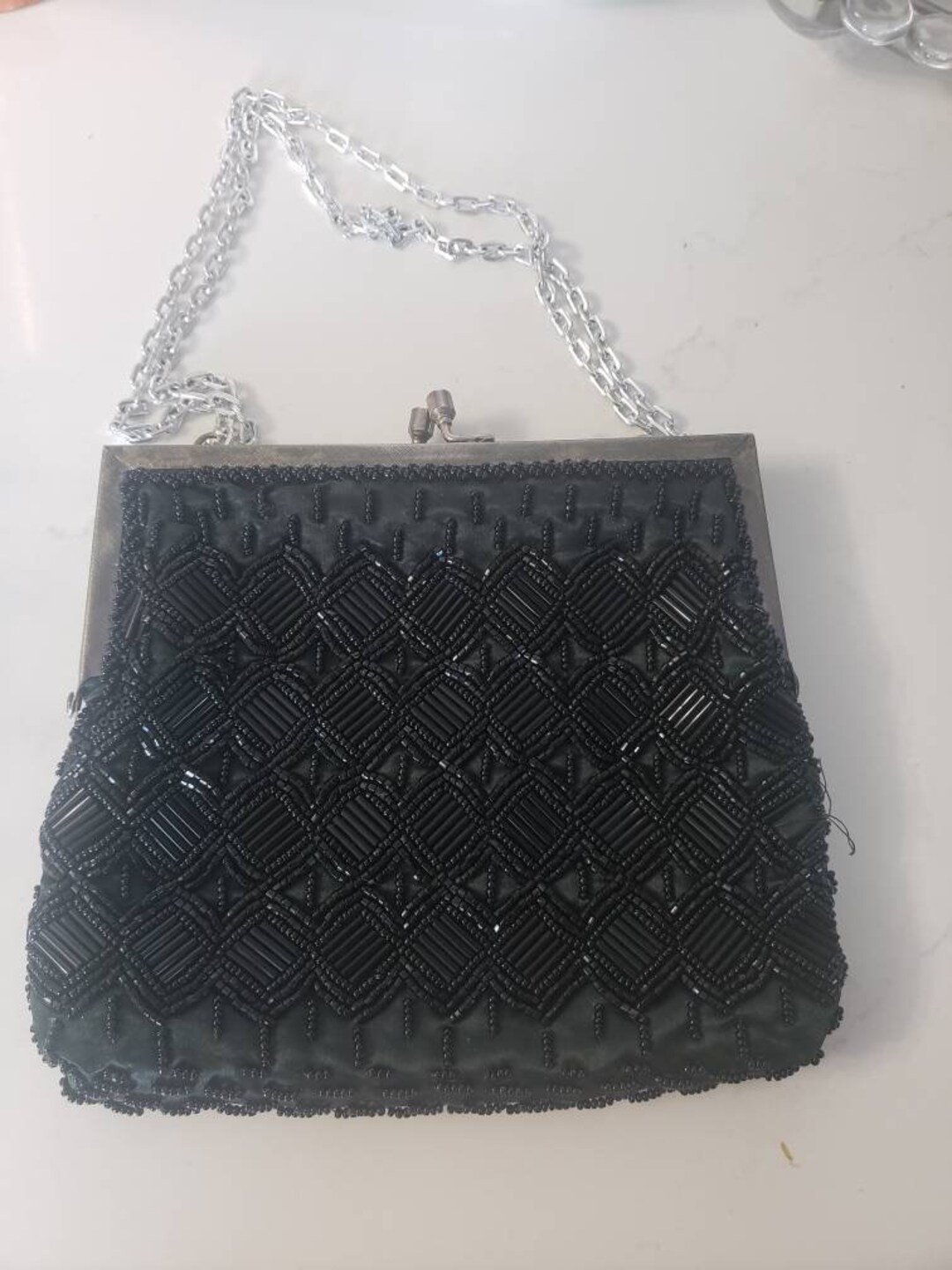 Vintage Black Beaded Fine Arts Bag . Black With Metal Clasp Handle Etsy