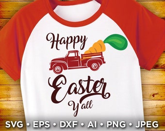 Happy Easter Yall SVG File - Easter SVG - Easter Shirt Svg - Easter Truck Svg - Easter Truck Sign - Easter Carrot Svg - Red Truck Svg - 4001