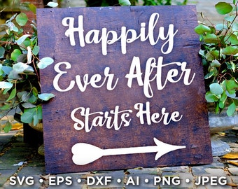 Wedding arrow signs Wedding and reception signpost signs Welcome to our wedding Happily ever after starts here Dancing Bar Photo Booth sign