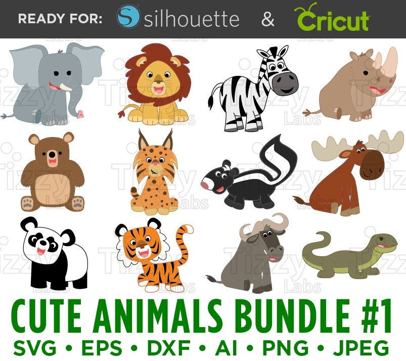 Cute Animals SVG Files Bundle Set Elephant Svg Lion Svg | Etsy