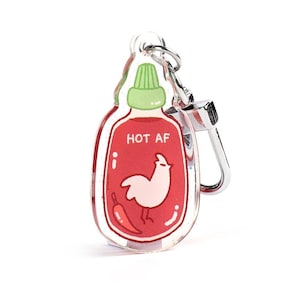 Hot AF Acrylic Charm, Hot Sauce Acrylic Keychain, Hot Sauce Charm | Hot Sauce Keychain | Sriracha keychain | Sriracha acrylic charm