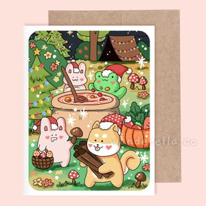 Cartão de Natal Woodland Feast | Cartão em branco | Cartão com envelope | Cartão de Natal engraçado | Cartão de felicitações de Natal | Cartão ilustrado