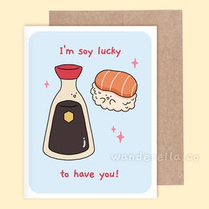 Cartão fofo de Dia dos Namorados, Eu sou muito sortudo, Amantes da comida, Cartão de felicitações com trocadilhos engraçados, Cartão fofo de Dia dos Namorados