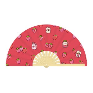 Erdbeer Handfächer für Festivals, Raves Japanischer Anime Handfächer | Bambus Klappfächer Kawaii Handfächer | Großer Rave-Fan | Konzert-Klack-Lüfter