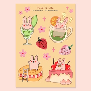 Food is Life Sticker Sheet | Cute Vinyl Decals for Laptop & Water Bottle | Waterproof and Dishwasher Safe | Cute Food Sticker Sheet | Yummy