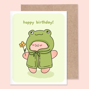 Happy Birthday Greeting Card | Blank Card | Card w/Envelope | Fun Greeting Card | Frog Birthday Card | Illustrated Greeting Card